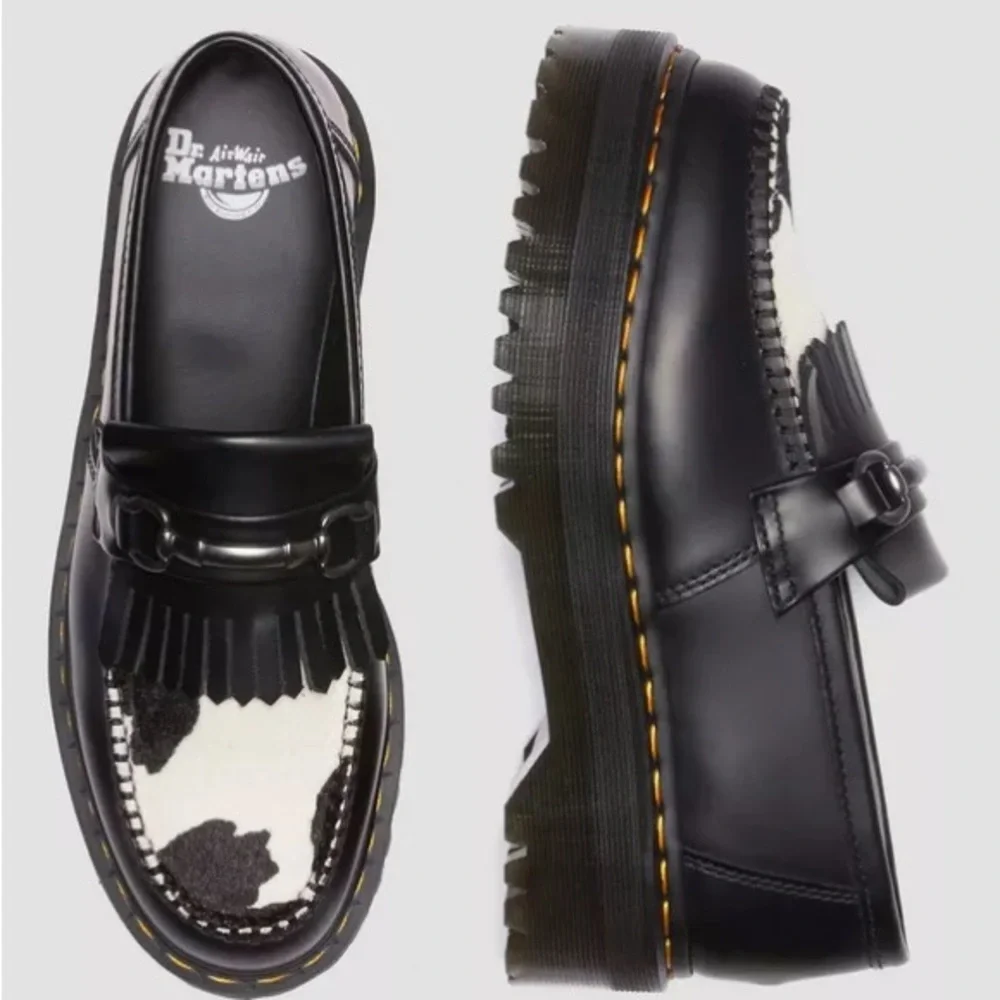 NEW Dr Martens Adrian Snaffle Leather Cow Print Platform Loafers Sz 6 - Picture 4 of 5